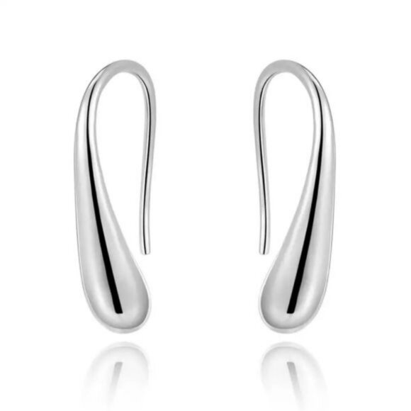 NWT Minimalist Teardrop Dangle Hook Earrings Sterling Silver 925 Contemporary - Picture 7 of 7